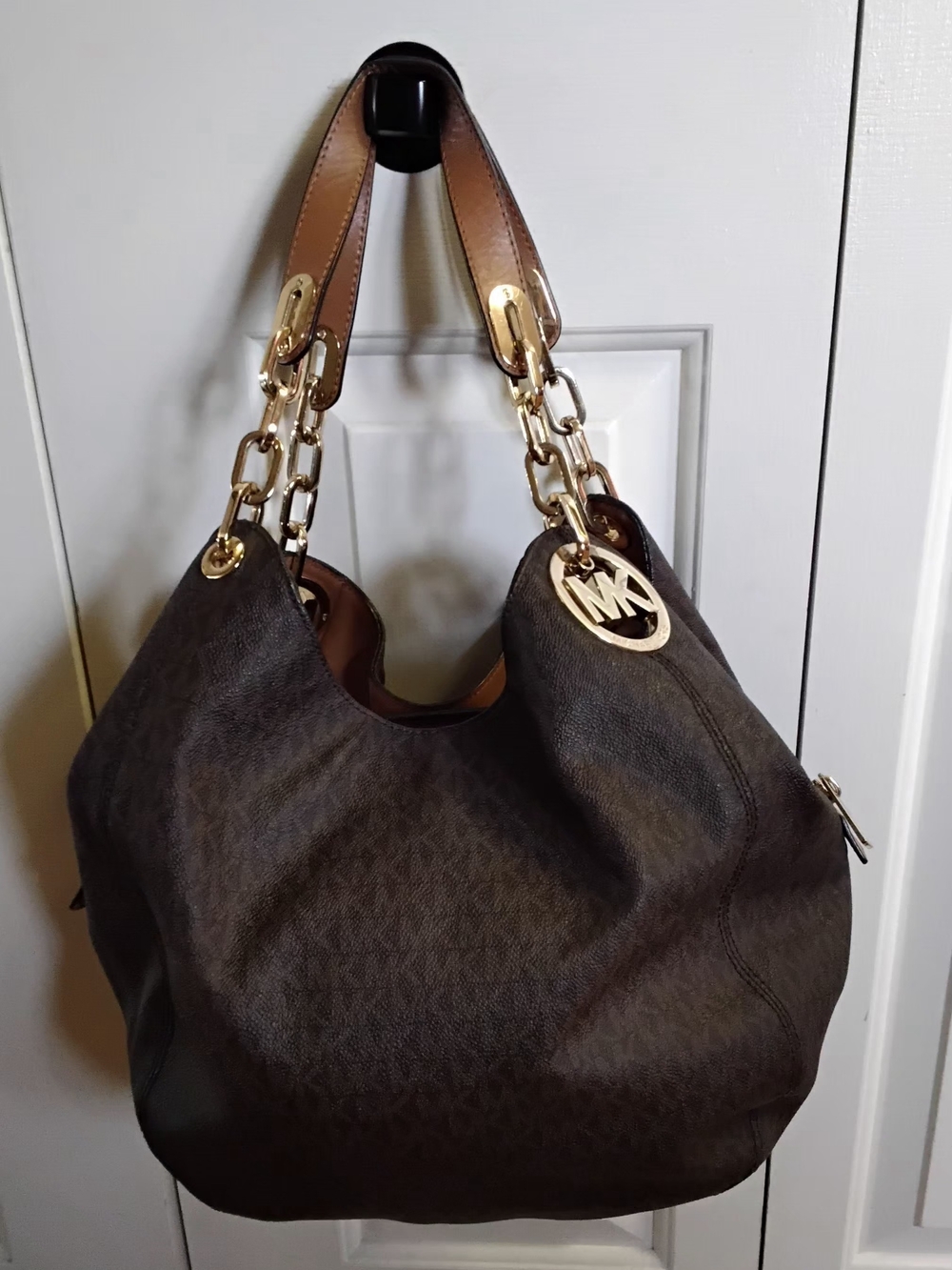 Michael Kors Fulton Large Logo Signature Hobo Shoulder Bag, Brown